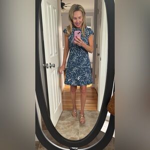 MAHI GOLD Navy and White Leaf Print Mini Dress
